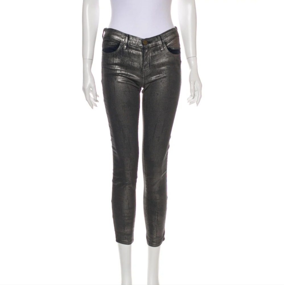 WOMEN'S CURRENT/ELLIOT "THE STILETTO" SILVER COATED FOIL JEANS SIZE 25 $208